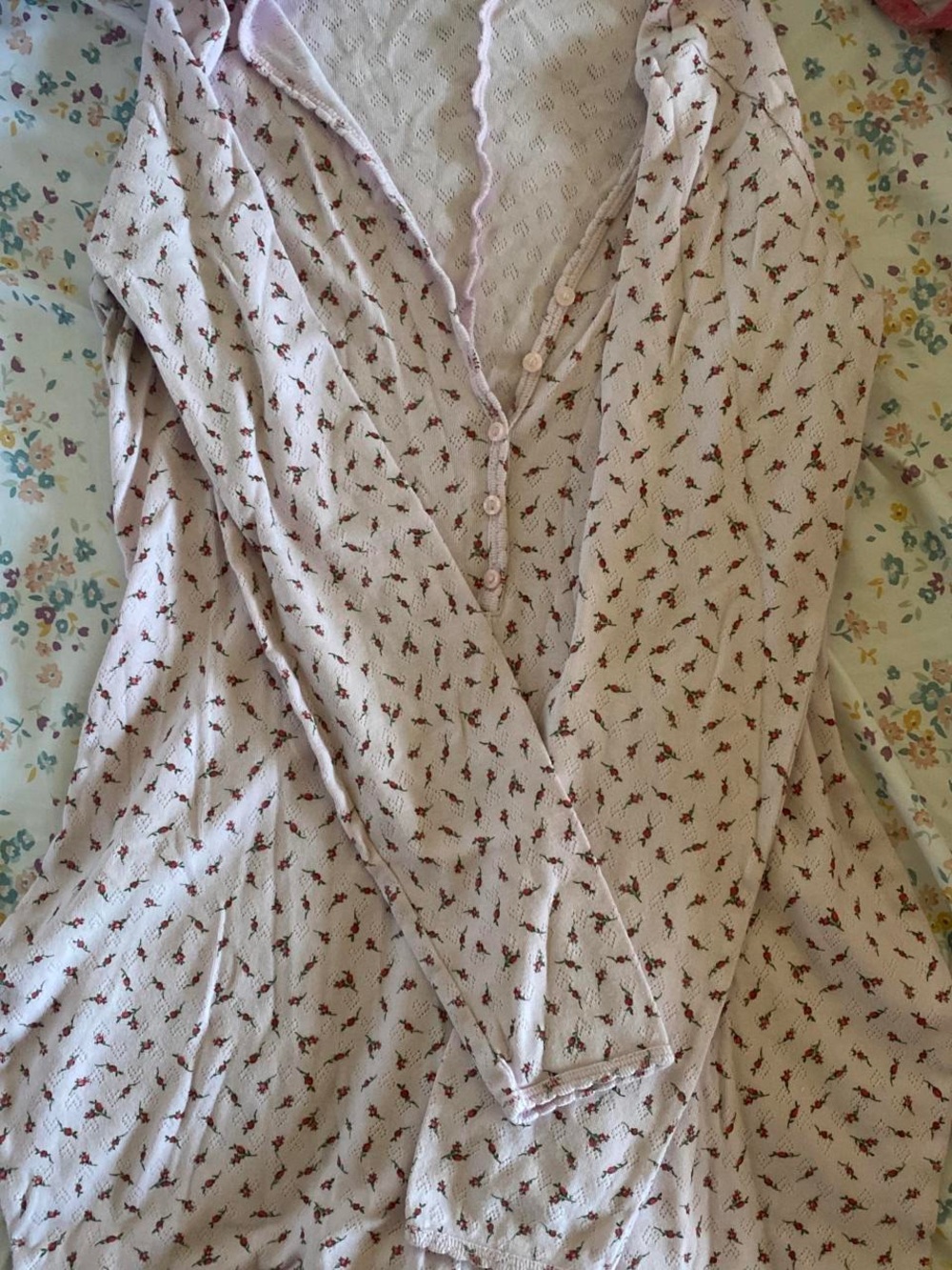 Victoria's Secret Light Pink Floral Button-Front Long Sleeve Top